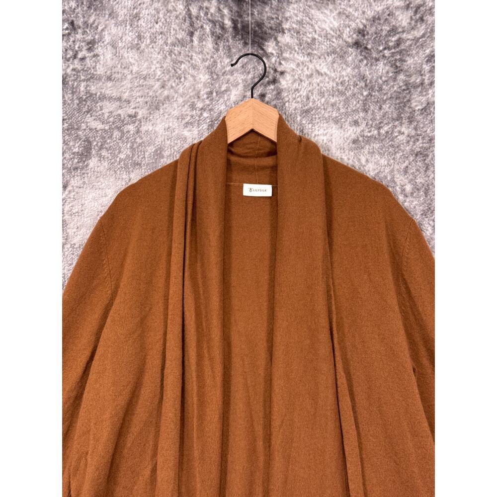 Lilysilk Sweater Large Women 100% Cashmere Wrap Shawl Long Toffee Brown Cardigan - Picture 2 of 9